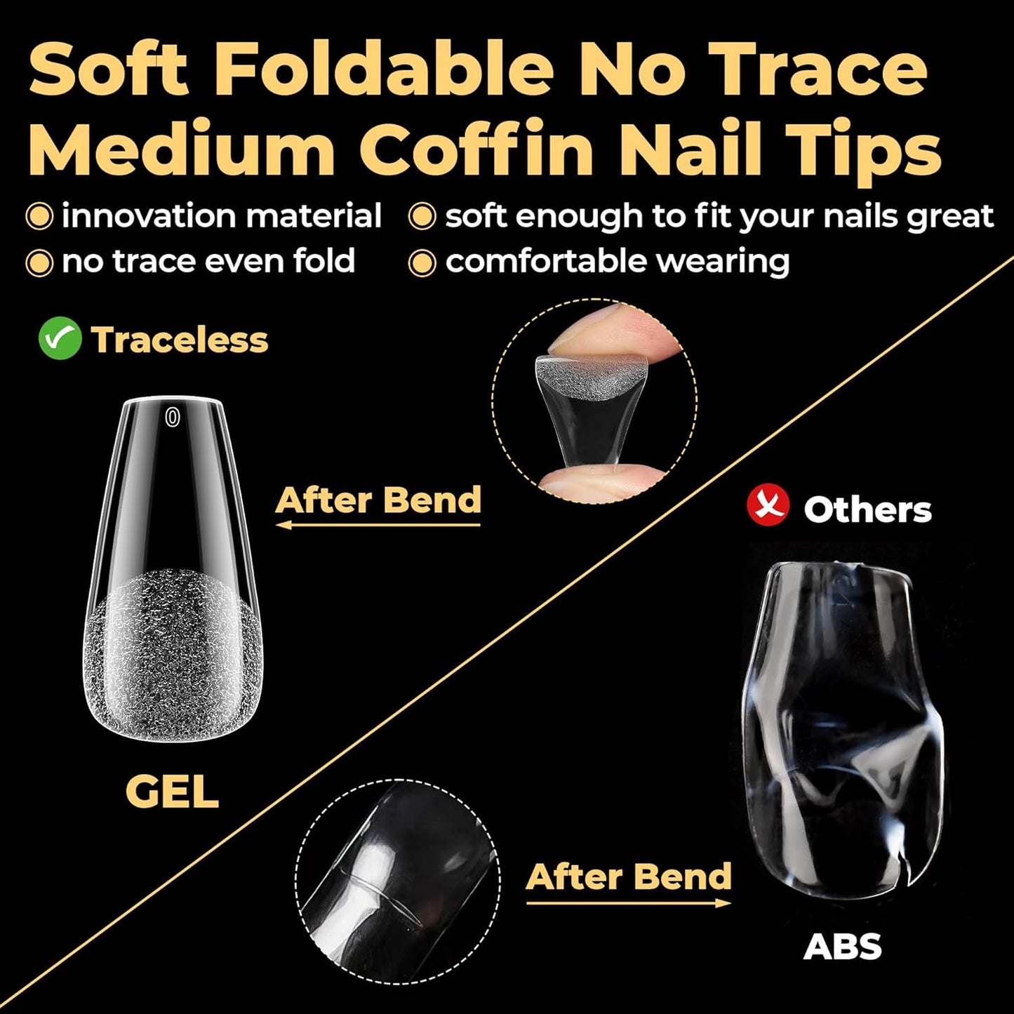 UNA GELLA Medium Coffin Nails Tips 600Pcs, Gel Nail Tips Coffin Pre Etched Press On Nails Fake Soft Gel Nail Tips For Nail Extension Ombre Stlye Art Home DIY Salon 12 Sizes