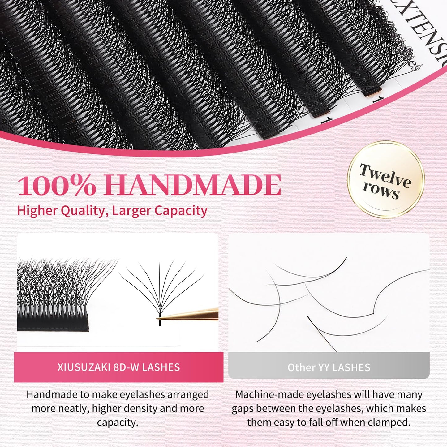 W Lash Extensions Supplies 8D Eyelash Extensions W Shape 0.07mm Thickness D Curl 10mm Premade Fans Easy Fan Lashes Volume Matte Black 12 Rows Crisscross Eye Lashes(W-8D-0.07-D,10mm)