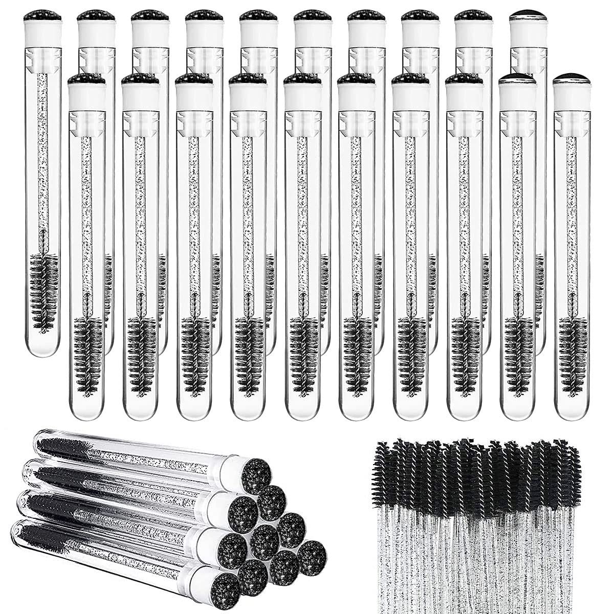 Mascara Brushes Tubes Set 70 Pieces Disposable Eyelash Brushes Replacement with 20 Pieces Empty Tubes for Eyelash Extension Lash Mascara Wand (Black Diamond)