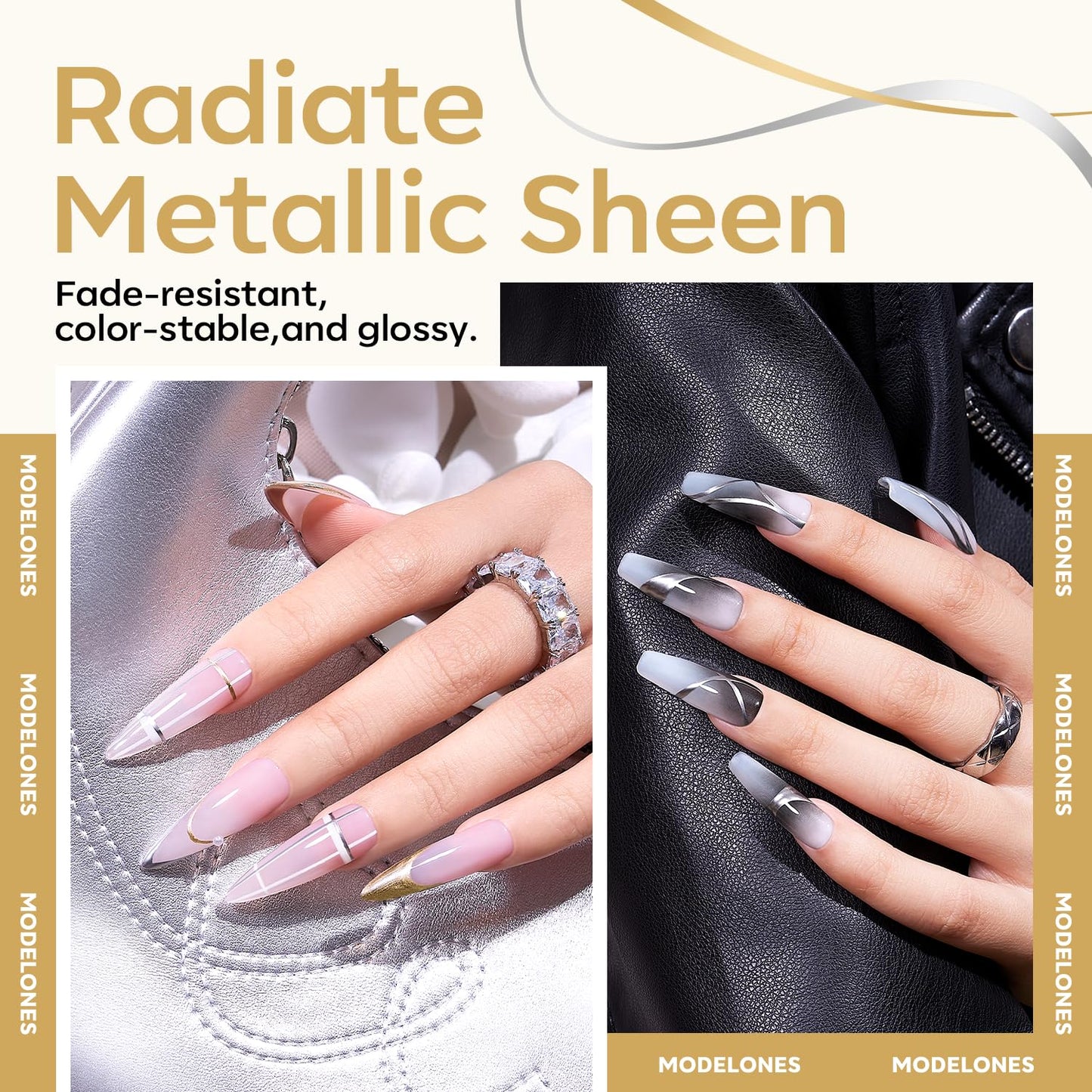 modelones Metallic Gold Silver Gel Liner Nail Polish 2 Pcs Chrome Mirror 3D Effect Nail Art Polish Bronze Thin Brush For Swirl Soak Off French Tip DIY Salon Nail Glue Manicure Gift For Women Girls