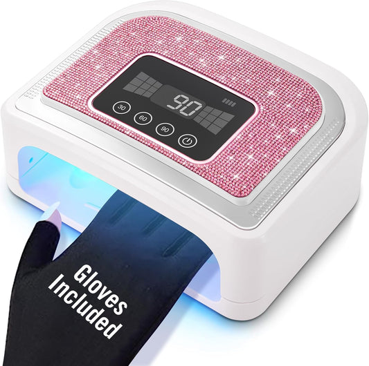Cordless Nail Lamp, Rechargeable UV Nail Lamp for Gel Nails, LED Nail Lamp with 4 Timer Modes, Gel Nail Light Decorate with Sparkling Nail Rhinestones Diamond (Sparkly Pink Diamond)