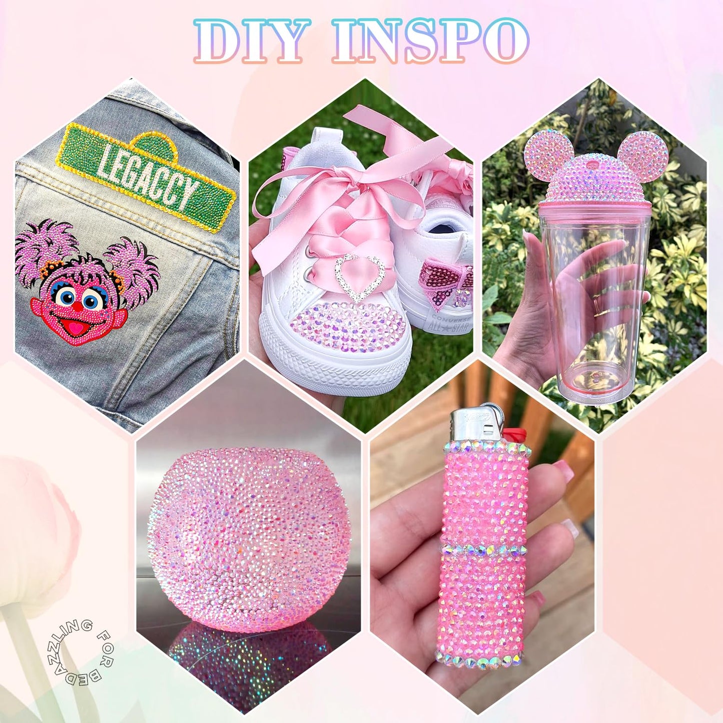 25000Pcs Resin Rhinestones with B7000 Jewelry Glue for Crafting, Light Pink AB 2-6mm Non Hotfix Flatback Gems, Bedazzling Crystal for DIY Crafts Clothing Tumblers Mugs Shoes Fabric Decor Nail Art