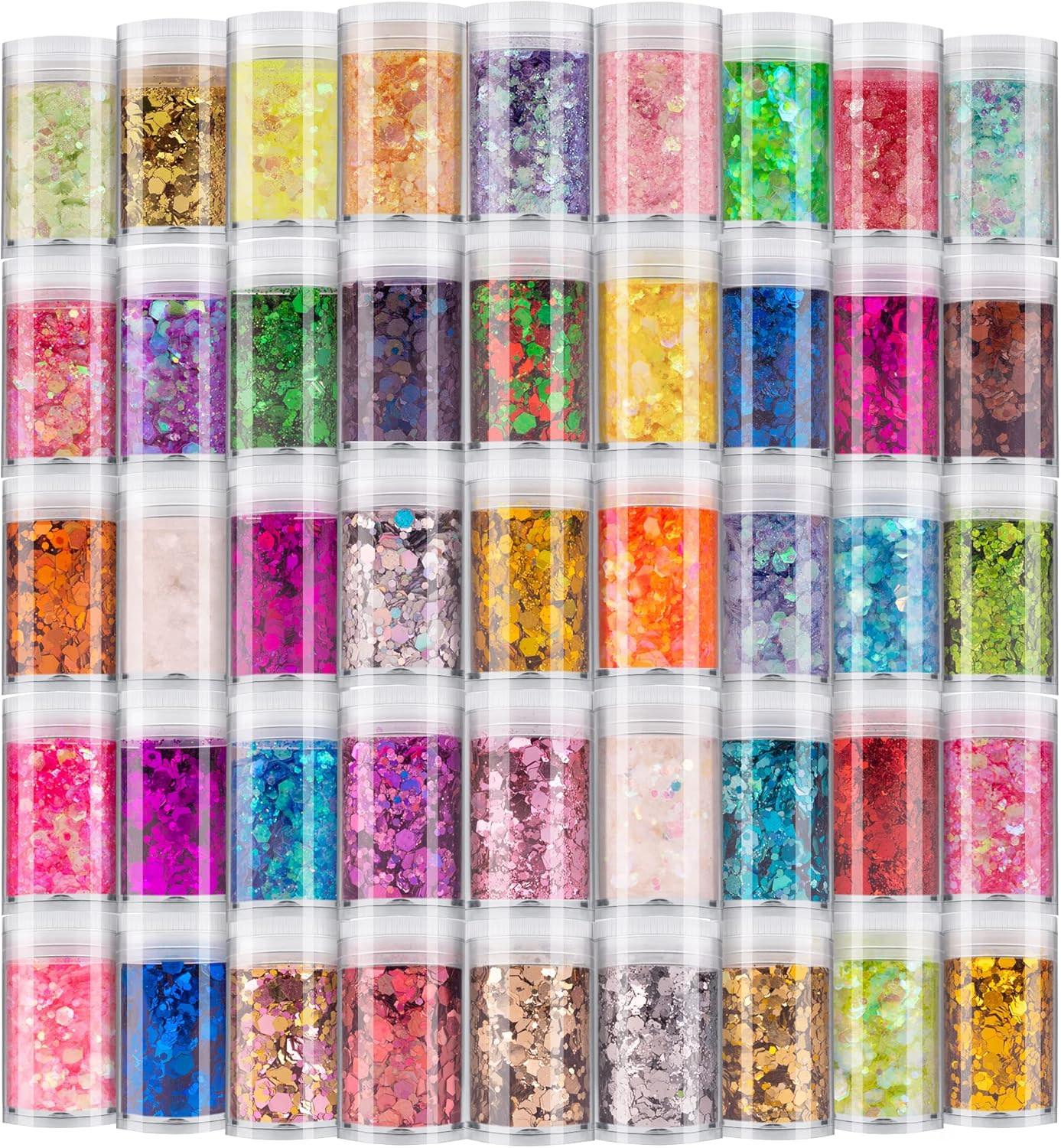 Holographic Chunky and Fine Glitter Mix, 45 Colors Festival Sequins & Powder, Iridescent Flakes, Cosmetic Face Body Eye Hair Nail Art Resin Tumbler Loose Glitter