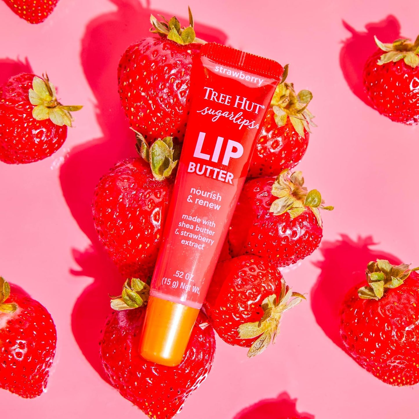 Tree Hut Sugarlips Strawberry Lip Butter | Lock in Moisture & Nourish Skin for Full, Hydrated Lips | Essential Lip Care | 0.52 fl oz.