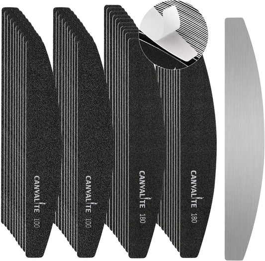 Canvalite 40 PCS Nail File 100/180 Grit Peel and Stick Nail Files Replaceable Emery Boards Reusable Nail File for Acrylic Nails Professional for DIY Salon Use