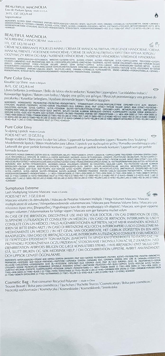 Estee Lauder 6 PC Beautiful Magnolia perfume body lotion lip gloss mascara Holiday 2022 Set