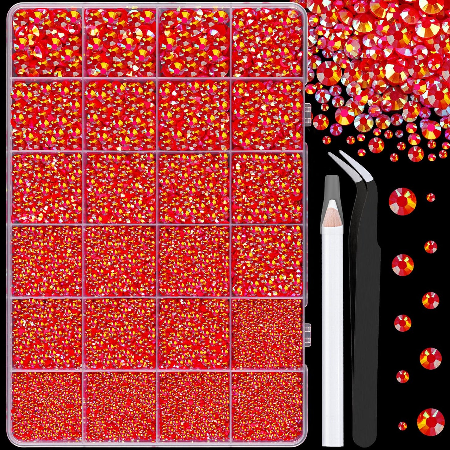 25000Pcs Resin Jelly Rhinestones for Crafting, Red AB 2-6mm Mixed Sizes Non Hotfix Flatback Gems, Bedazzling Crystal for DIY Crafts Clothing Tumblers Mugs Shoes Fabric Nail Art