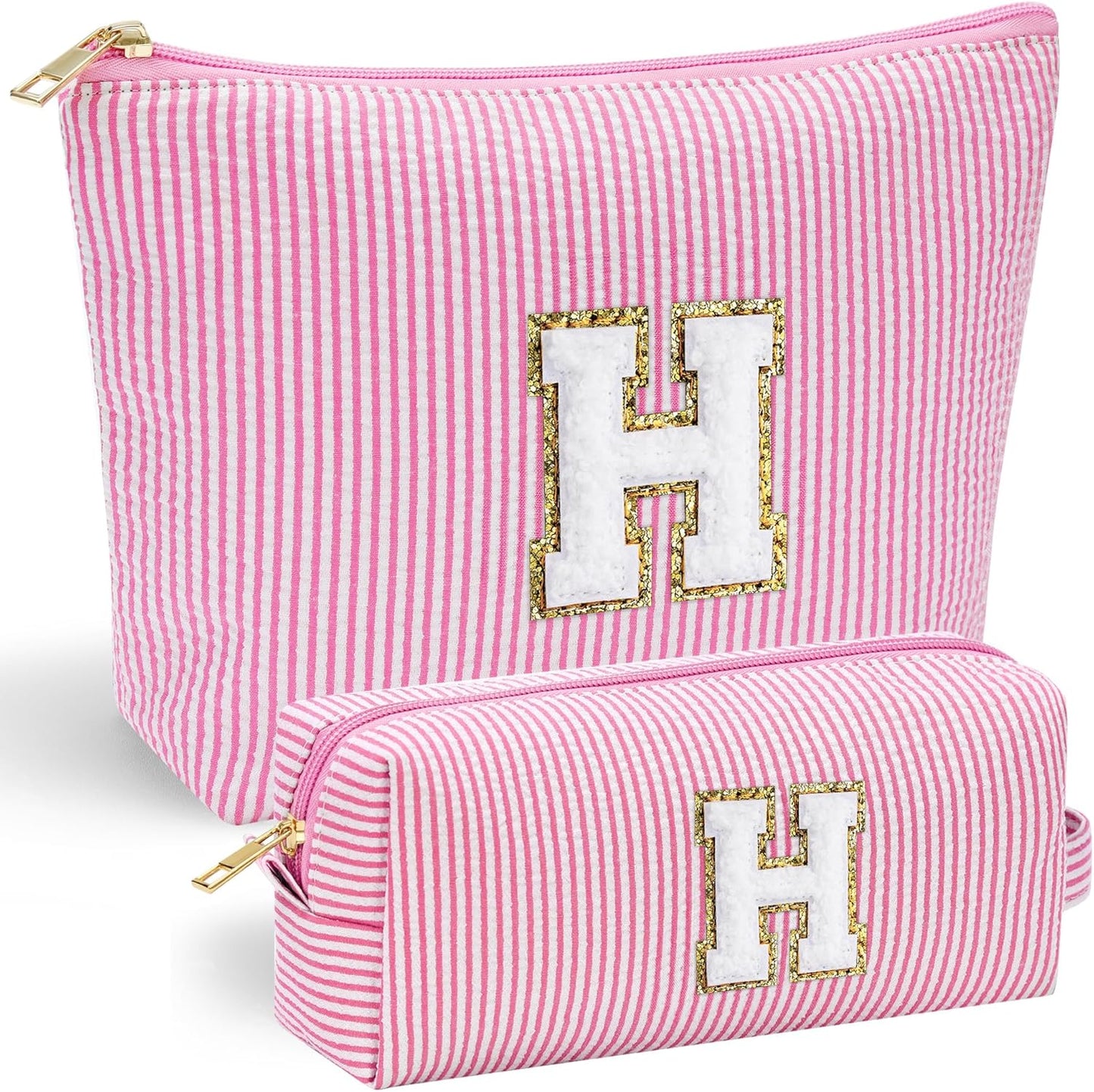 YOOLIFE Birthday Gifts for Girls - Personalized Initial Cute Pink Cosmetic Makeup Bag Pouch Make Up Bags Travel Toiletry Bag for Her Mom Girlfriend Wife Teacher 18th Birthday Gifts for Girls H