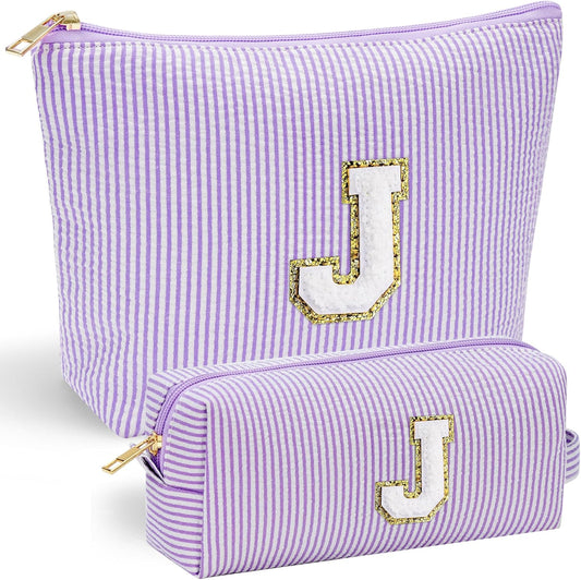 YOOLIFE Preppy Stuff for Teen Girls, Gifts for Teen Girls Birthday Gifts Idea for Mom Her | Personalized Cute Makeup Bag for Girlfriend | 21st Birthday Gifts for Her Makeup Pouch Monogram Makeup Bag J