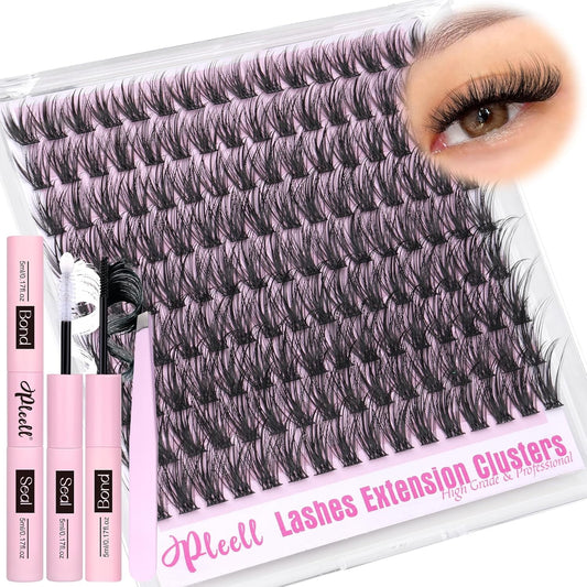 Fluff Lash Clusters Kit Wispy Lash Extension Kit 10-18MM Natural Lashes Clusters 180PCS Cluster Eyelash Extensions with Lash Bond and Seal and Lash Applicator DIY Eyelash Extension Kit by Pleell