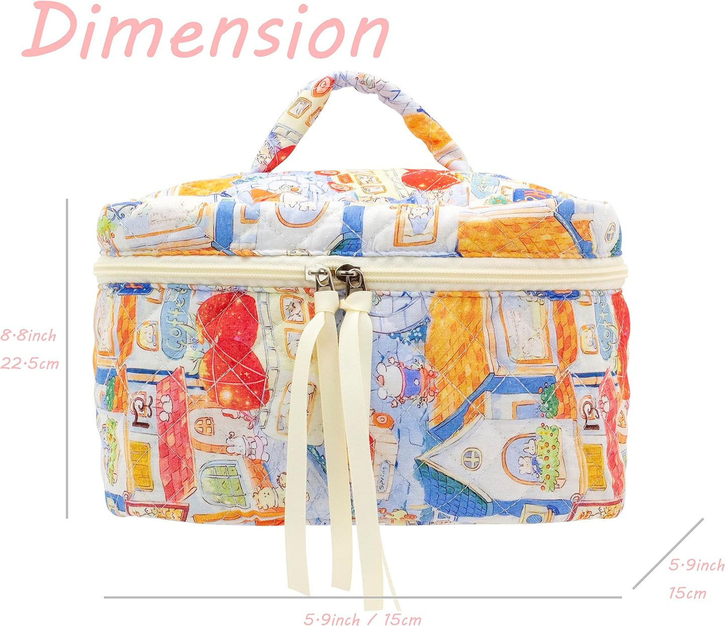 PAZIMIIK Quilted Makeup Bag Large Travel Zipper Soft Cosmetic Case for Women Girls Make Up,Little Bunny