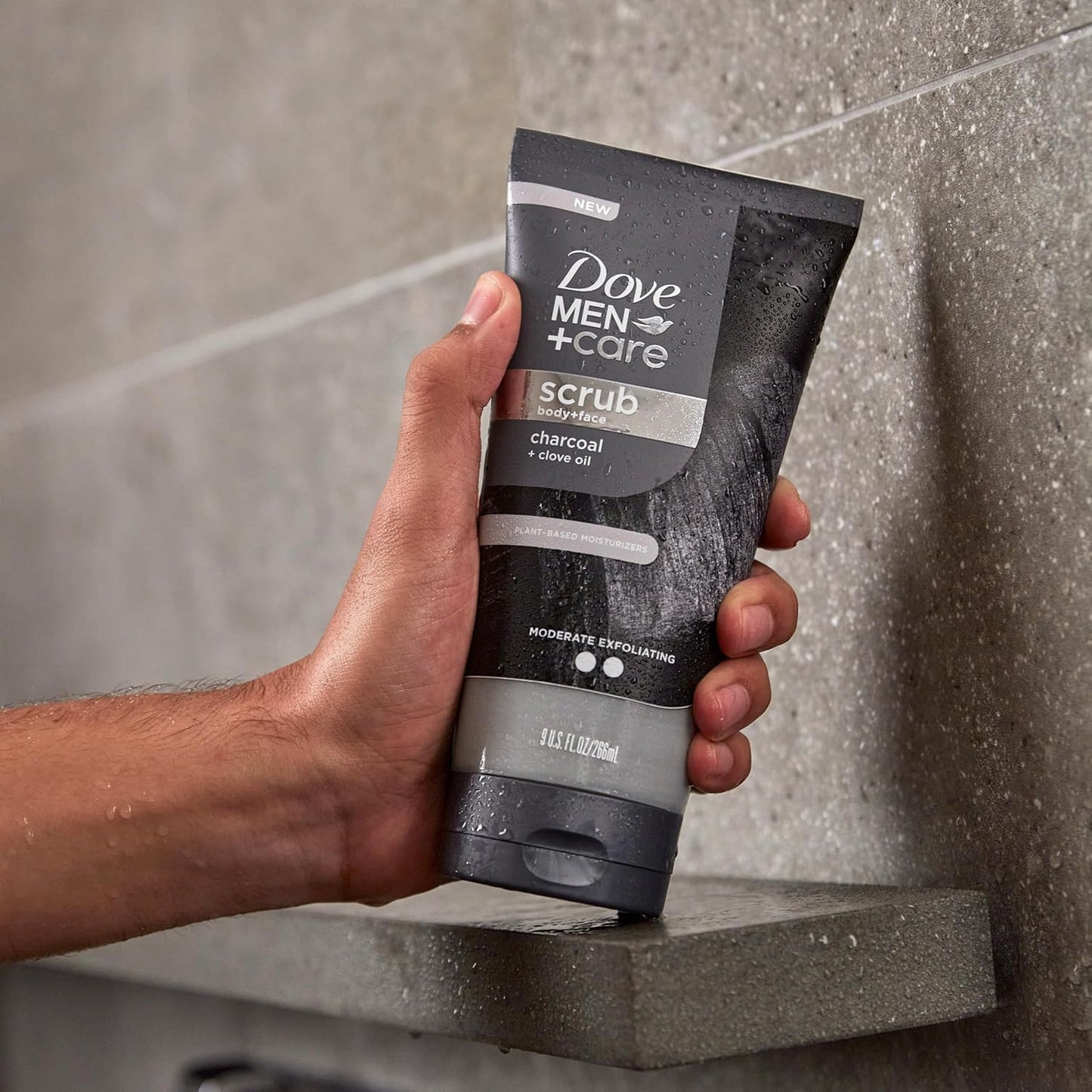 Dove Men+Care Body and Face Scrub Charcoal & Clove Oil Deeply Exfoliates for Hydrated & Nourished Skin 100% Gentle Cleanser, No Sulfate Cleansers or Parabens 9 oz