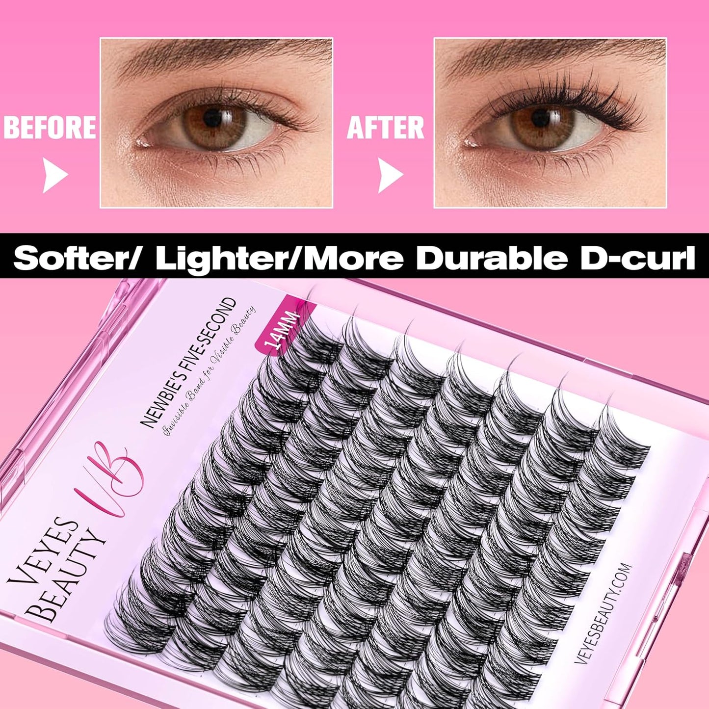 VEYESBEAUTY Lash Clusters Individual Eyelash Extensions Thin & Invisible Band DIY False Eyelashes for Self-application Newbie's Five-Second Series Wispy Lash Tray, LuxeBold 12mm Single Length