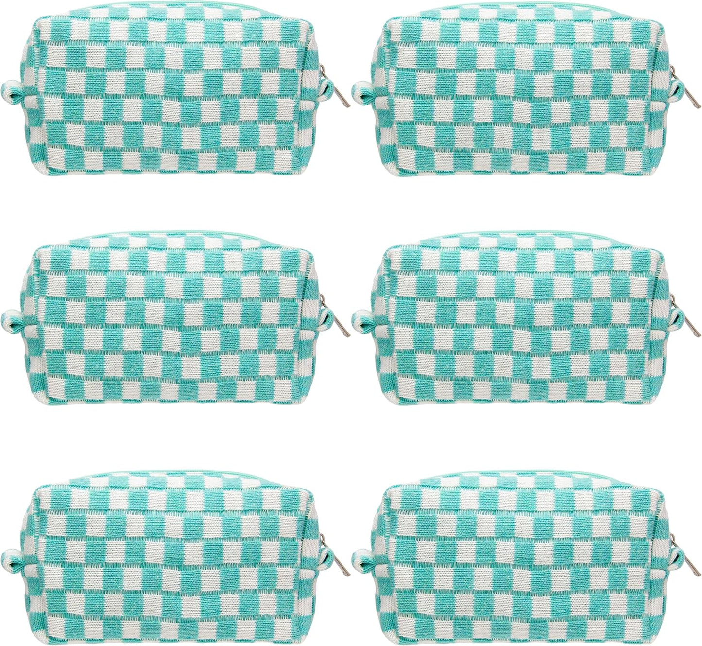 PAZIMIIK Checkered Makeup Bag for Purse Portable Zipper Make Up Pouch Small Cosmetic Case for Travel Accessories (6PCS Arctic Blue)