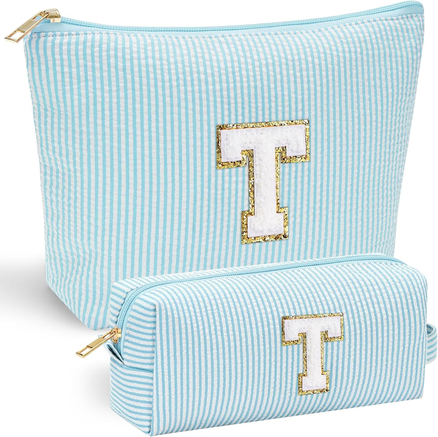 YOOLIFE Initial Makeup Bag for Women Girls - Skin Care for Teens 10-12 | Make Up Bag | Gifts for Women | Graduation Gifts | Mothers Day Gifts | Tween Girls Trendy Stuff Spring Break Essentials T