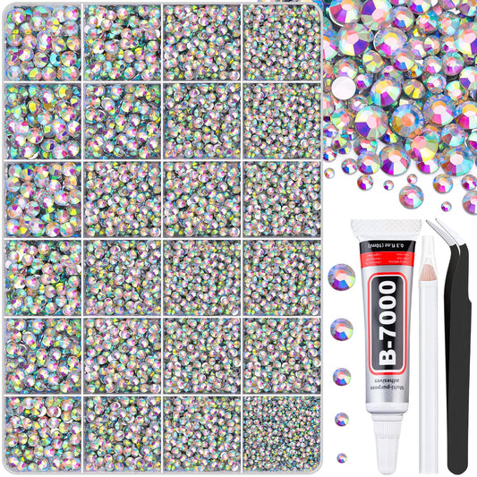 30000Pcs AB Rhinestones for Bedazzling with B7000 Jewelry Glue, Bedazzler Kit Flatback Gems, Resin Rhinestones for Crafting Crafts Clothing Shoes Fabric Nail Art Assorted Size 2/3/4/5/6mm