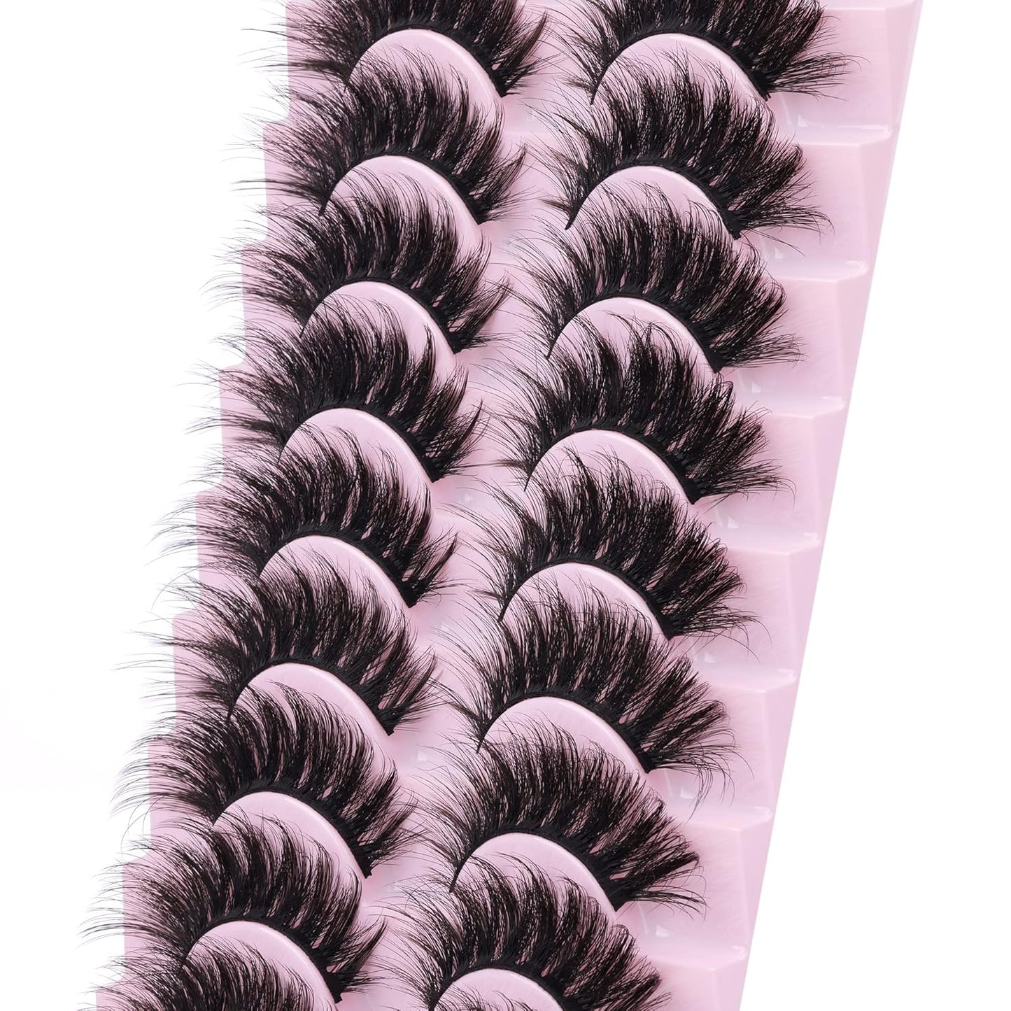 FANXITON False Eyelashes Fluffy Mink Lashes 20 mm Cat Eye Lashes Long 5D Wispy Dramatic 10 Pairs Pack