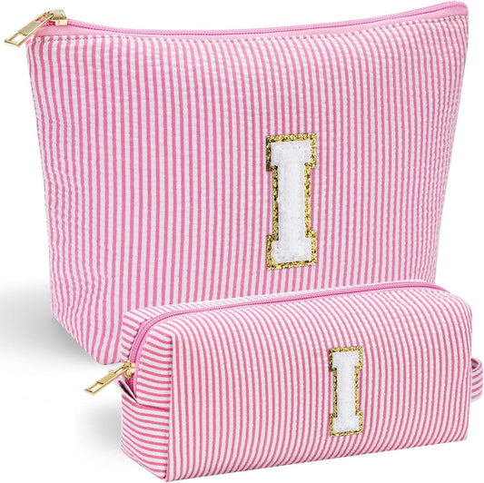 YOOLIFE Mom Birthday Gifts for Women, Personalized Monogram Makeup Bag Cosmetic Bag Travel Toiletry Bag Birthday Gifts for Women Her Bridesmaid Friend Sister Wife Girlfriend Daughter Gifts Pink I