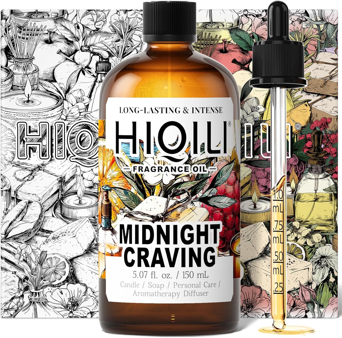 HIQILI Midnight Craving Fragrance Oil, Inspired by Y S.L's B.Lack O.pium, for Diffuser, Candle & Soap & Perfume Balm Making, Sweet Gourmand Aroma- 5.07 Fl Oz
