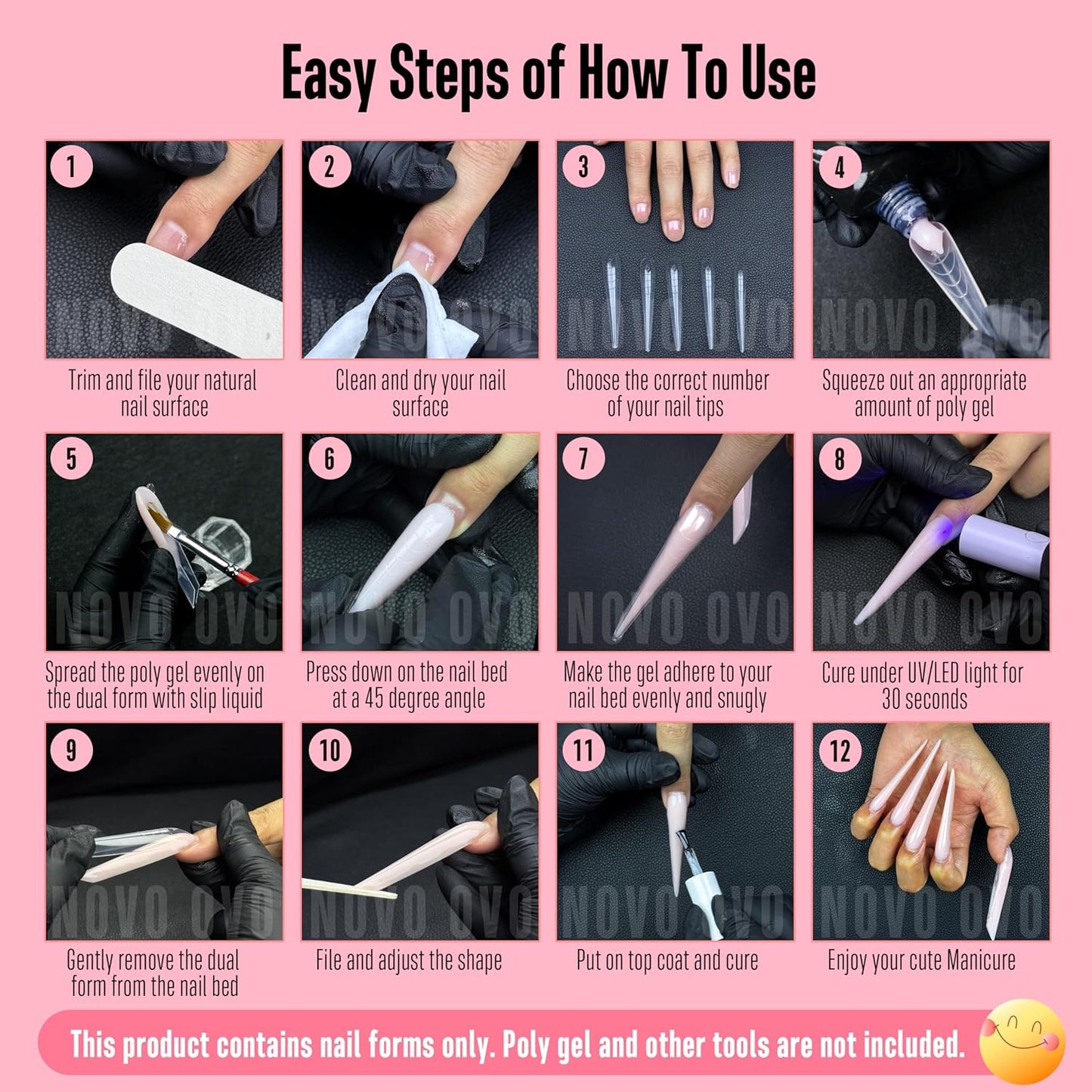 XXL XXXL Russian Almond/Coffin Nail Dual Forms for PolyGel Extension, NOT NAIL TIPS, Suitable for Harder/Builder/Poly Gel, Reusable Soft Gel Full Cover Molds 70 Pcs x 14 sizes