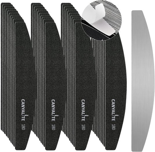 Canvalite 40 PCS Nail File Professional Reusable Peel and Stick Nail Files Replaceable Emery Boards 180 Grit Fingernail Files Manicure Tools for Home and Salon Use