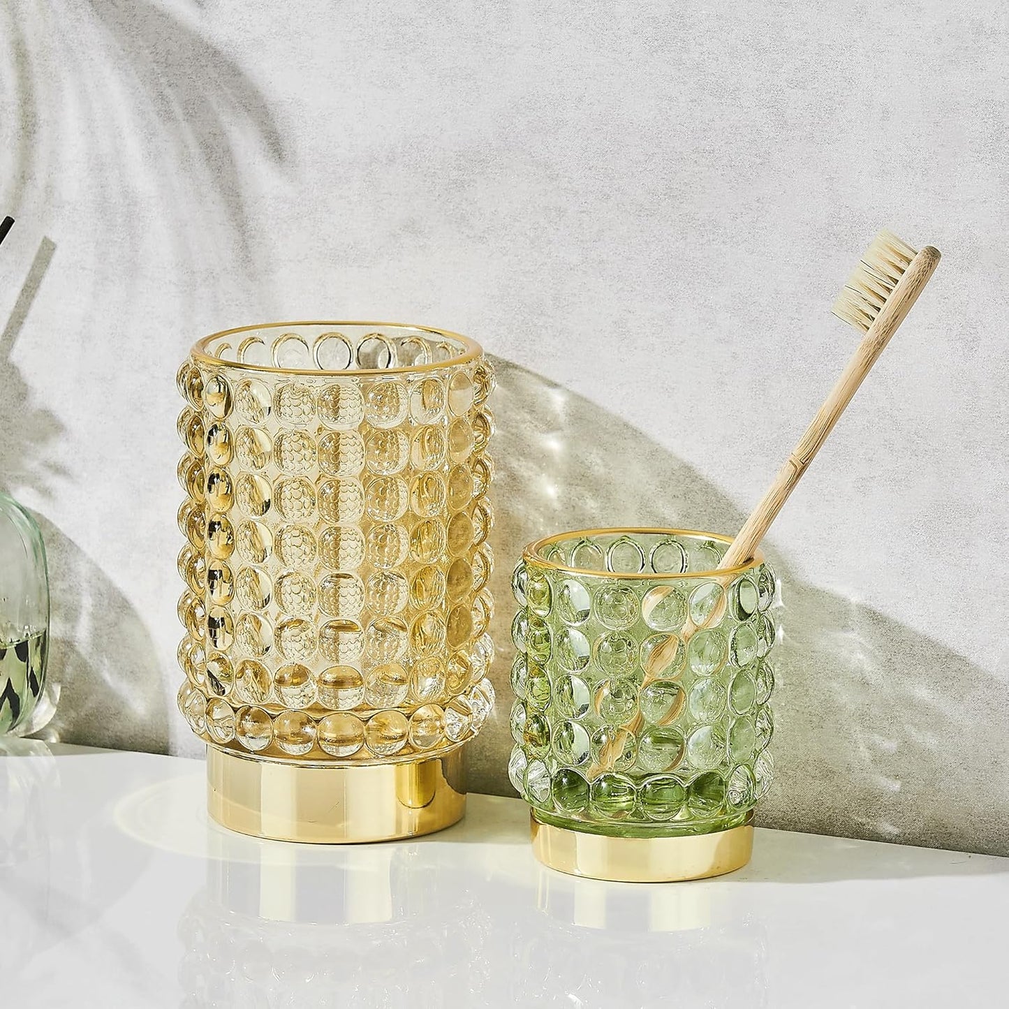 Makeup Brush Holder Organizer,Toothbrush Holders,Desk Pen Pencil Holder,Multifunctional Vintage Glass Brush Cup(A38-5-US/Green/S)