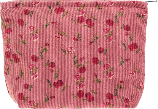 PAZIMIIK Makeup Bag Large Zipper Corduroy Make Up Pouch for Purse Travel Canvas Cosmetic Organizer for Women Brush Storage,Vintage Rose Red